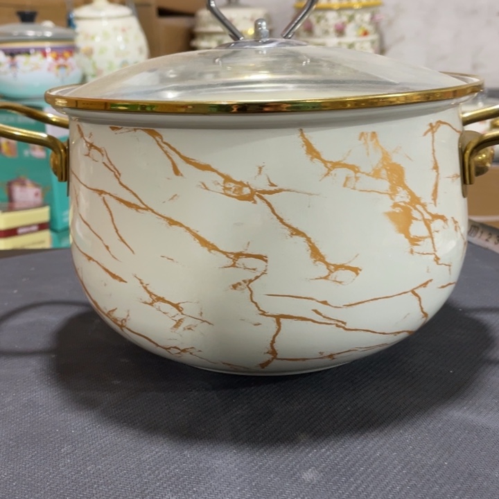 22公分白色大理石纹珐琅锅