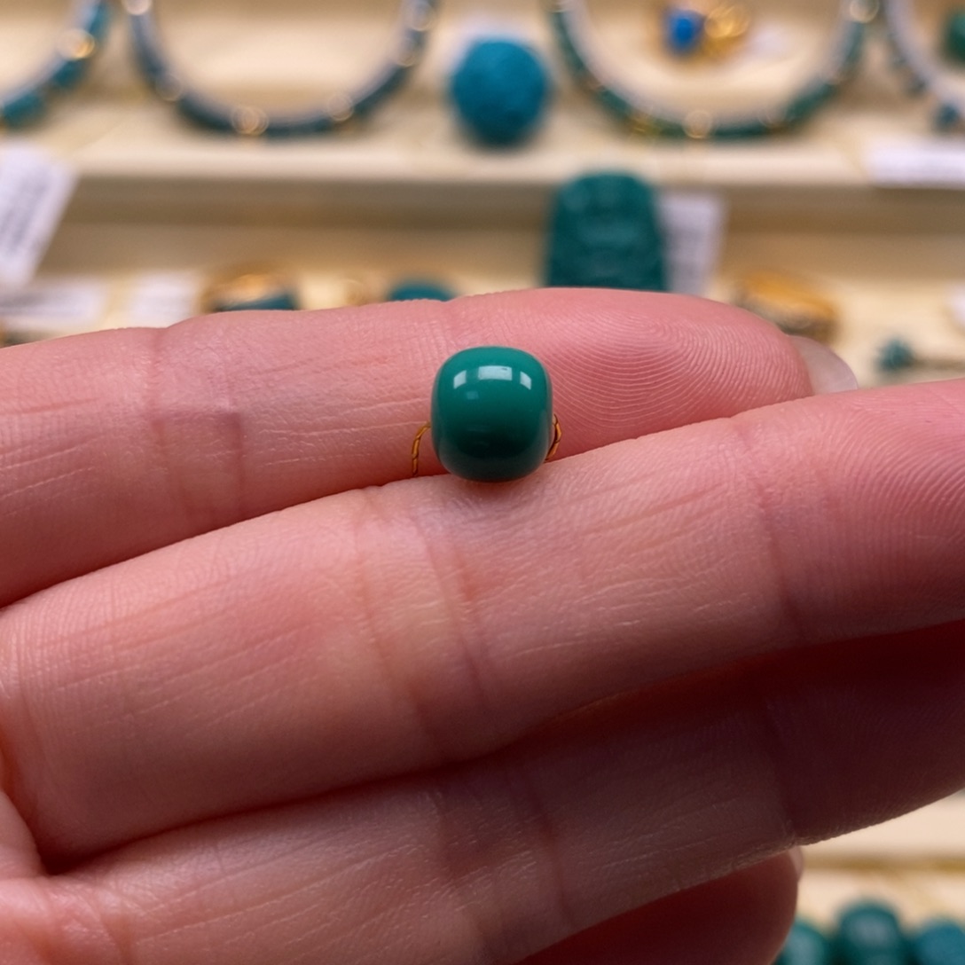 绿松石珠宝奇石未镶嵌直径7.7×6.8老型珠