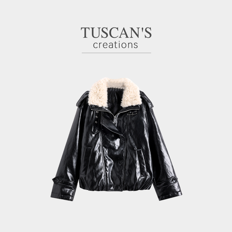 TUSCAN'S CREATIONS时尚百搭韩版宽松短款羽绒服毛领保暖翻领