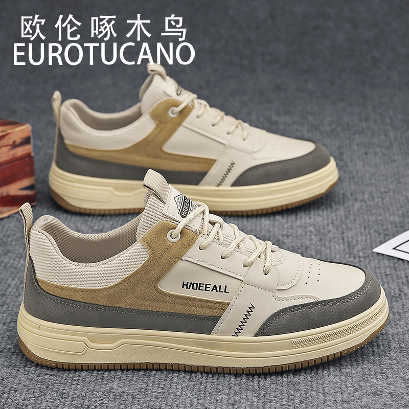 欧伦啄木鸟EUROTUCANO男鞋透气皮面休闲板鞋子男款低帮厚底运动鞋