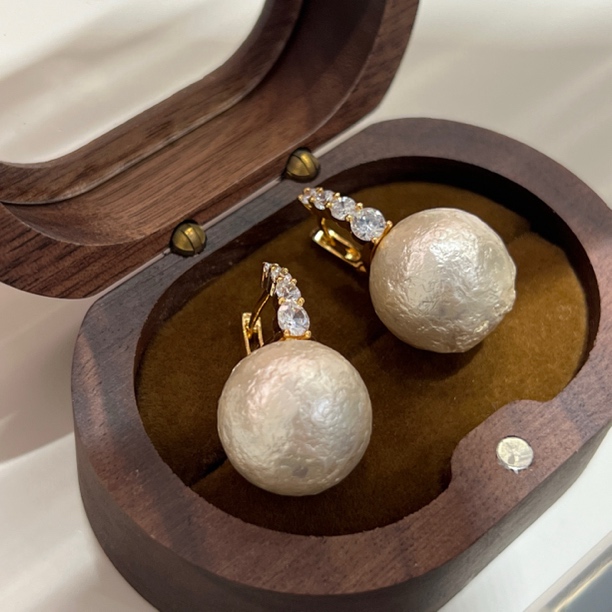 铜合金仿珍珠耳饰 法式优雅气质白色肌理感棉花仿珍珠耳扣