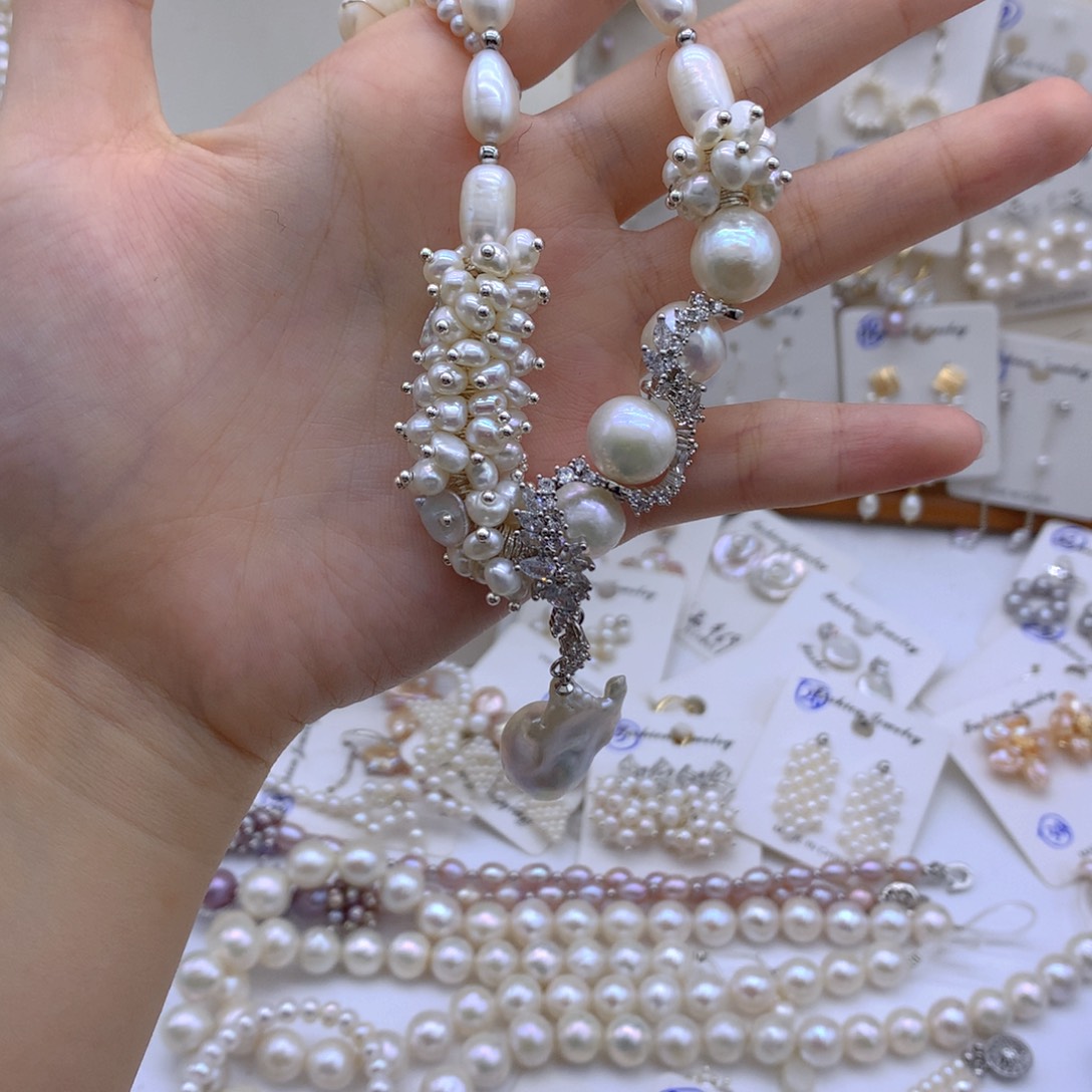 G***X银S925镶嵌淡水珍珠项链耳饰