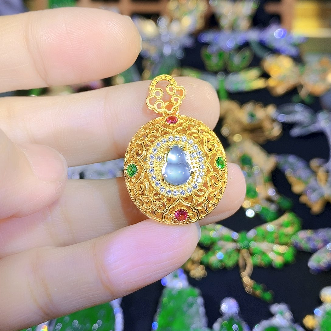 吊坠(不含链)银S925镶嵌翡翠