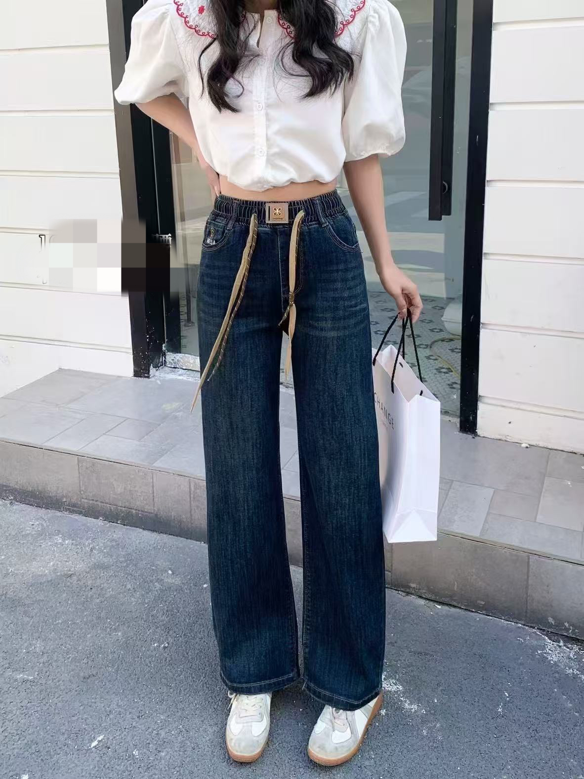 1670春款显瘦牛仔裤女直筒阔腿裤