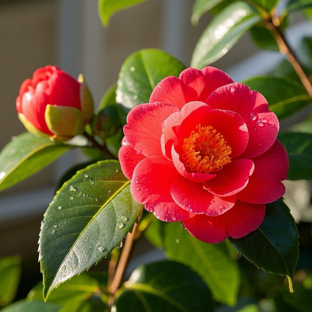 山茶花六角大红赤丹多型耐寒室内室外盆栽地栽好养易活
