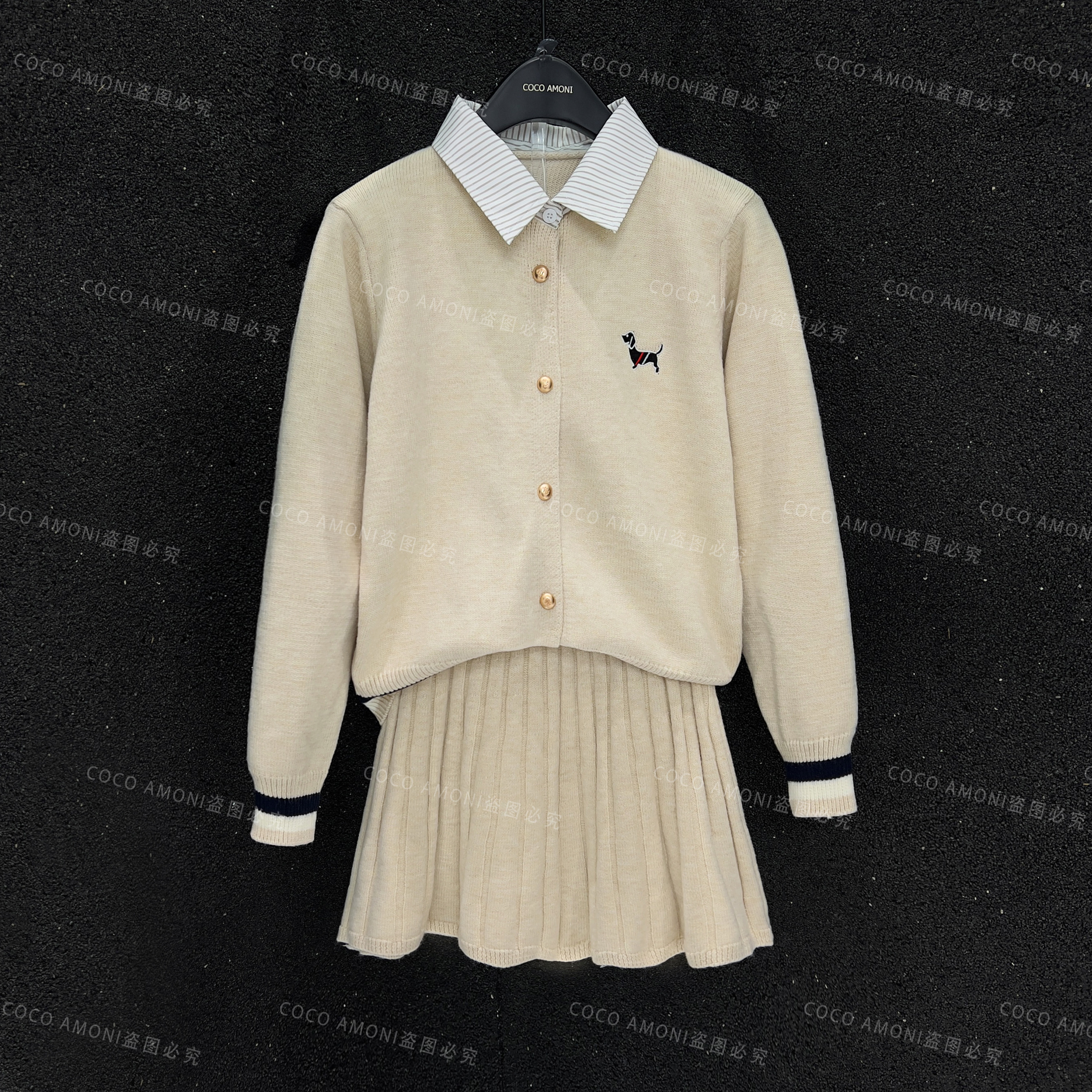 重工刺绣气质减龄简约风休闲百搭时尚长袖毛衣套装MTZ007