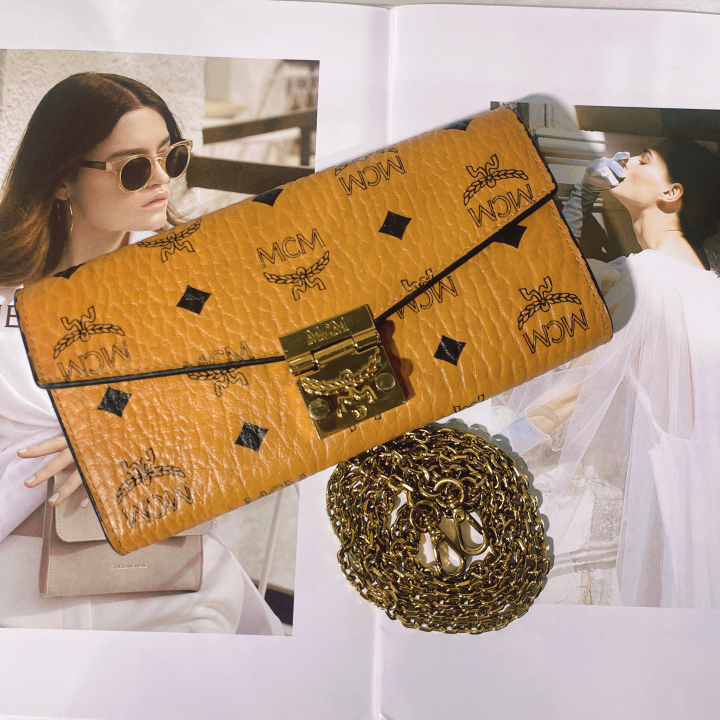 95新 MCM 干邑色链条包小号