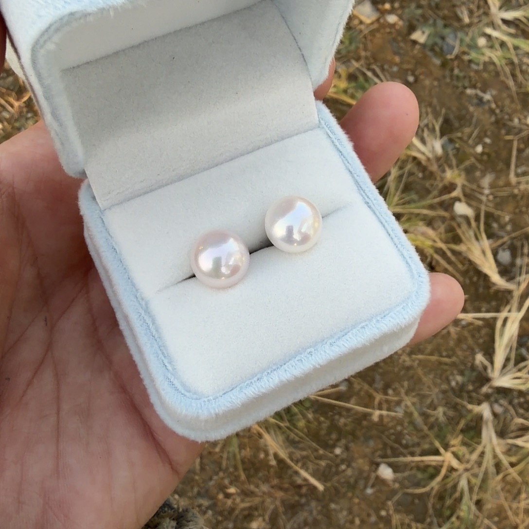 颈饰淡水珍珠银S925镶嵌11-12无核极光镜面无暇炫彩耳钉