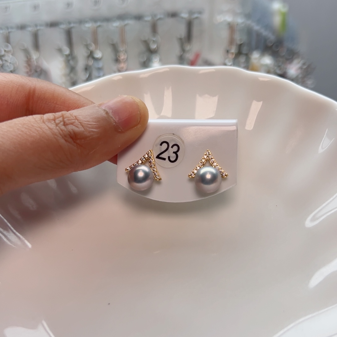 淡水珍珠耳饰银S925镀金镶嵌