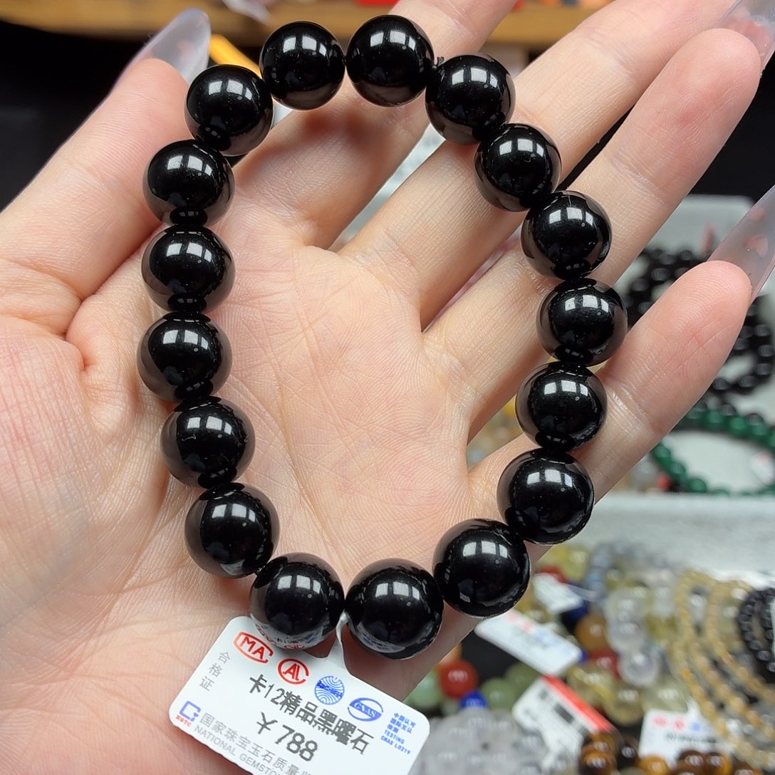 水晶手串未镶嵌卡12精品黑曜石32