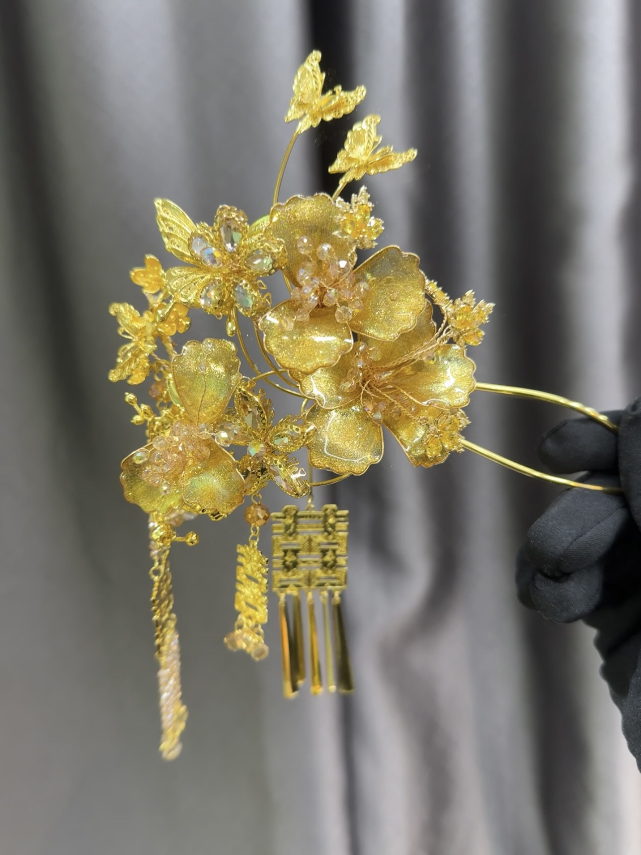 ETE ST2-12094新娘头饰黄色流苏大气古风金色凝水花