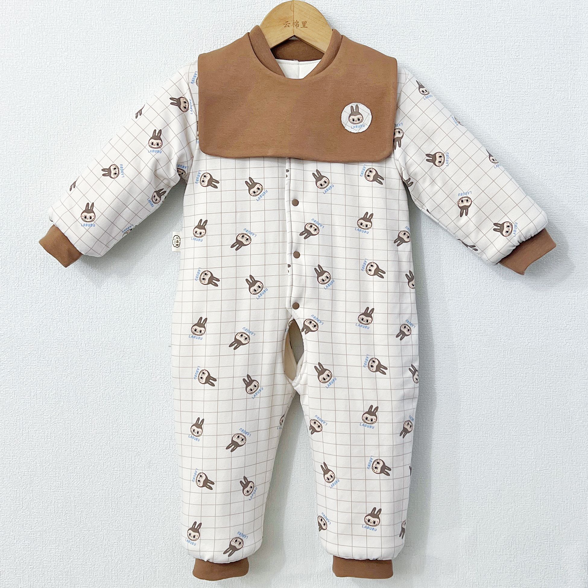 新 款 连 体 100g（15-20度）宝 宝 开 裆 连 体 棉 花 衣 春秋款