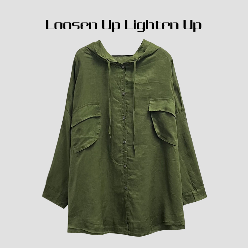 Loosen Up【薄荷防晒衫】100支苎麻宽松显瘦休闲薄款连帽衬衫上衣
