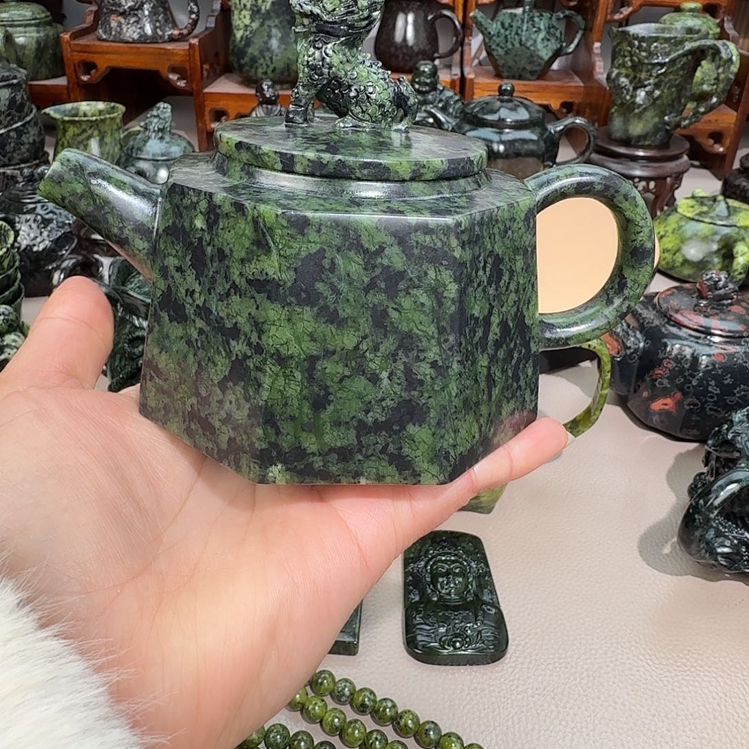 简***蛇纹石玉未镶嵌藏玉药王石精美茶壶