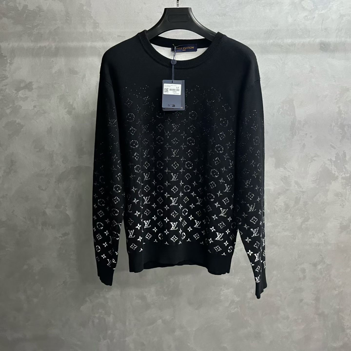 louis vuitton黑色老花渐变圆领长袖毛衣/L