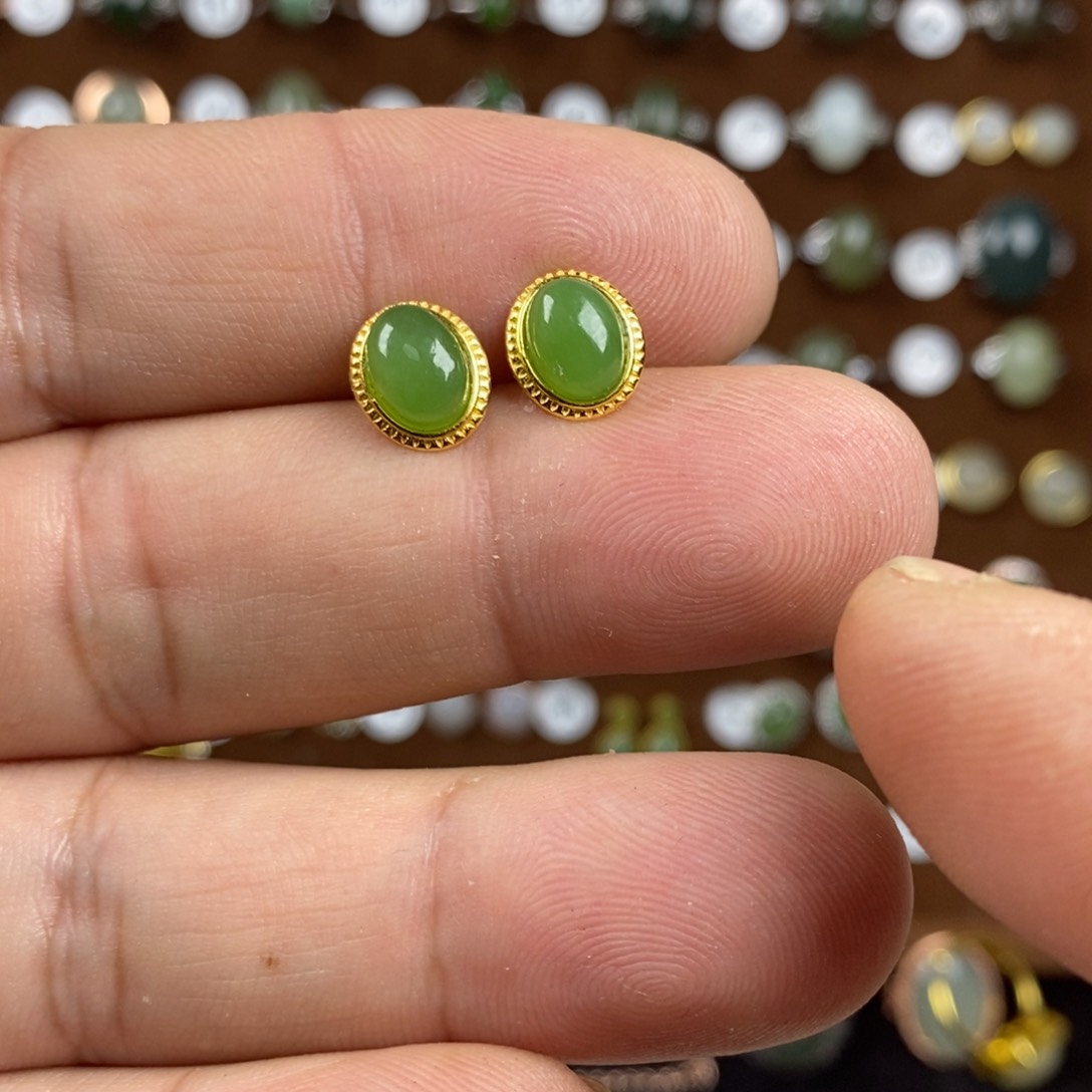 和田玉（碧玉）戒指银S925镀金镶嵌