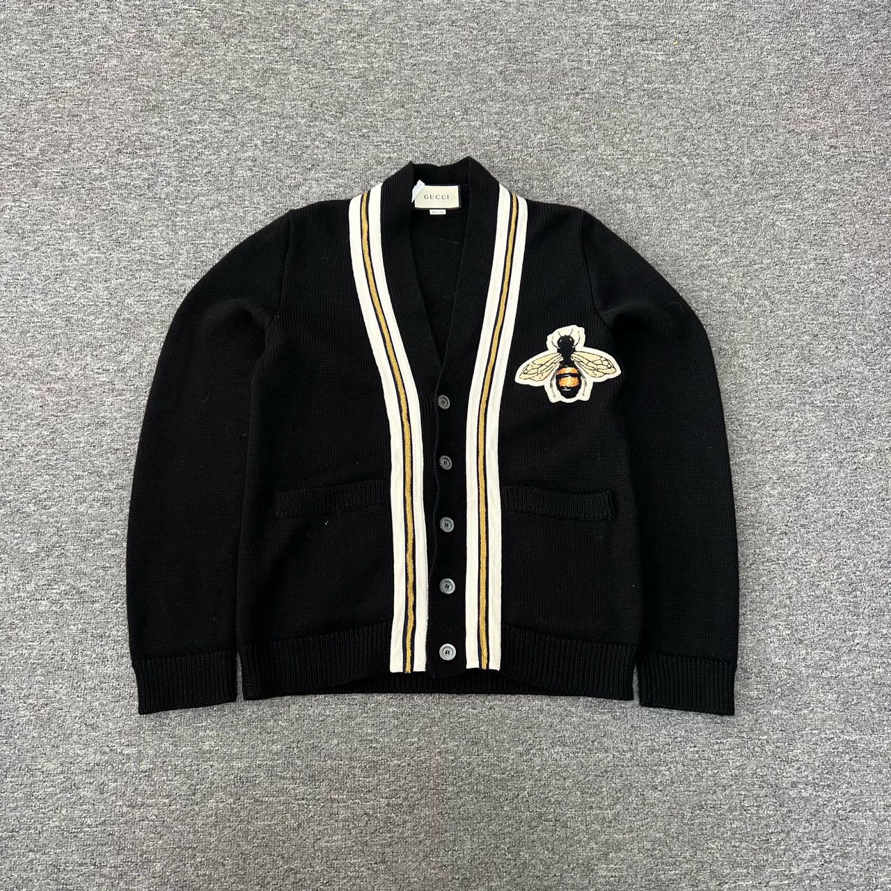 95新 GUCCI/古驰 蜜蜂刺绣 黑色针织开衫 xs码