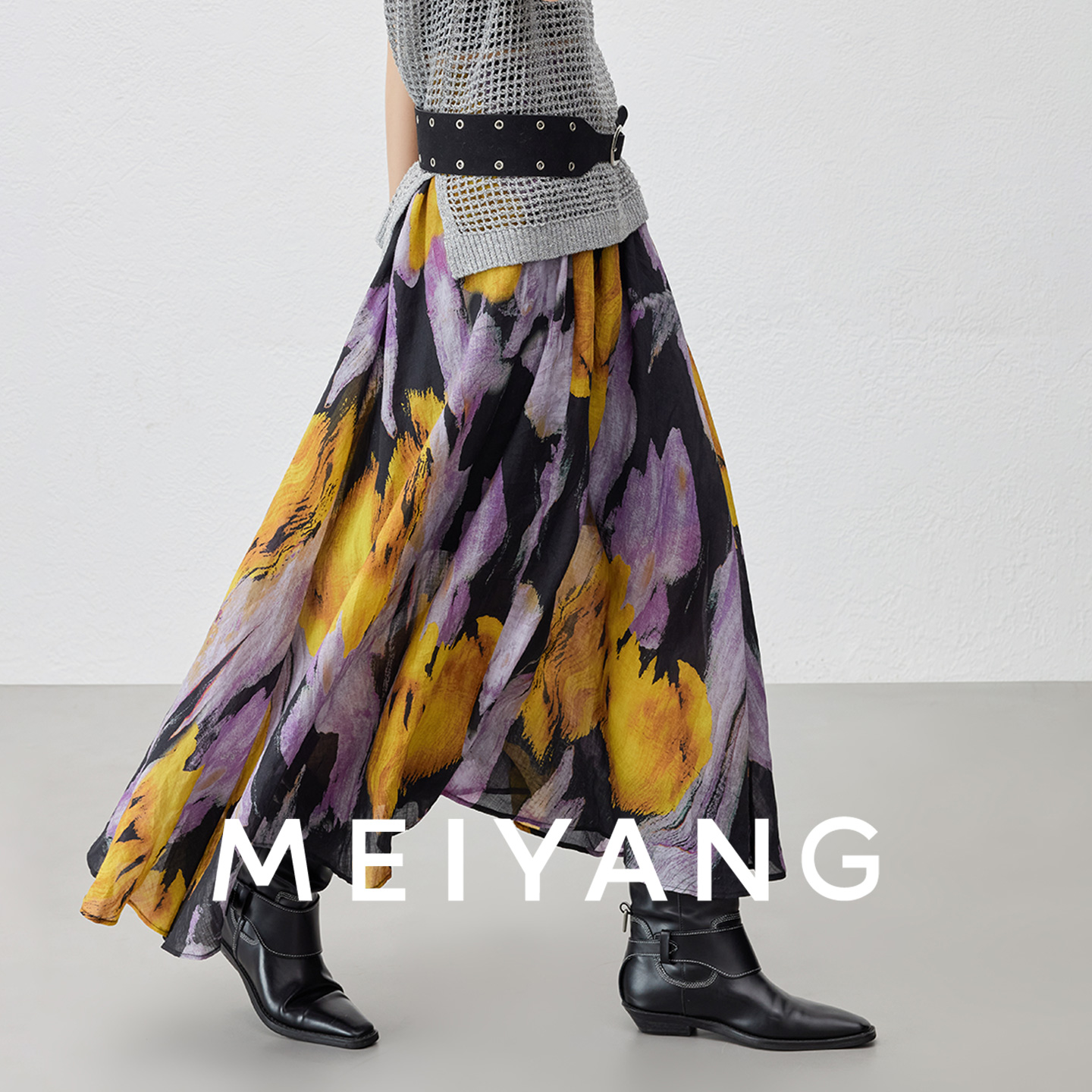 美洋MEIYANG 紫罗兰半裙【商场同款】普罗旺斯！苎麻中长裙碎花显瘦