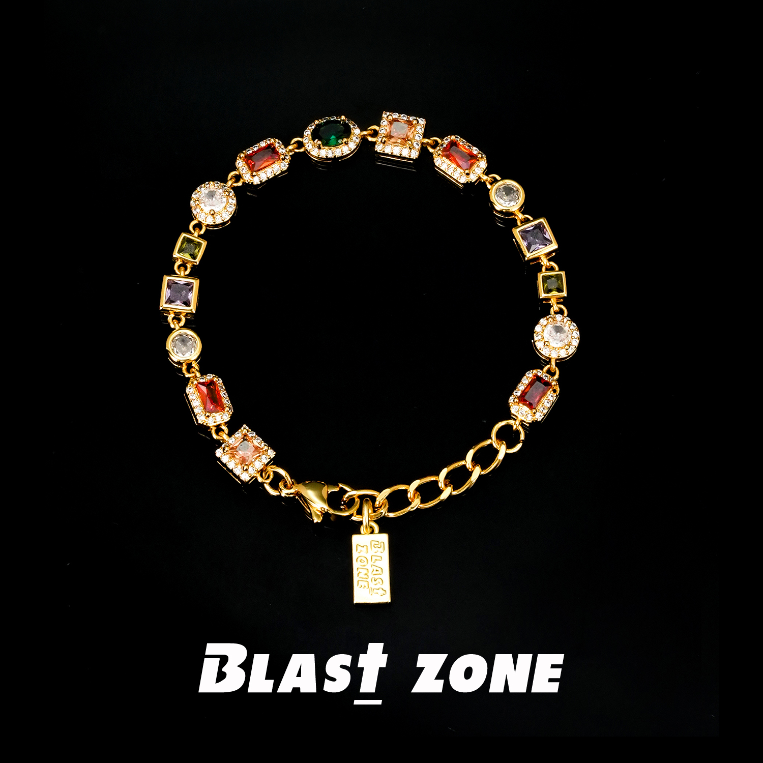 铜合金合成锆石手链 7模彩色重工手饰品小众高级设计感金色饰品