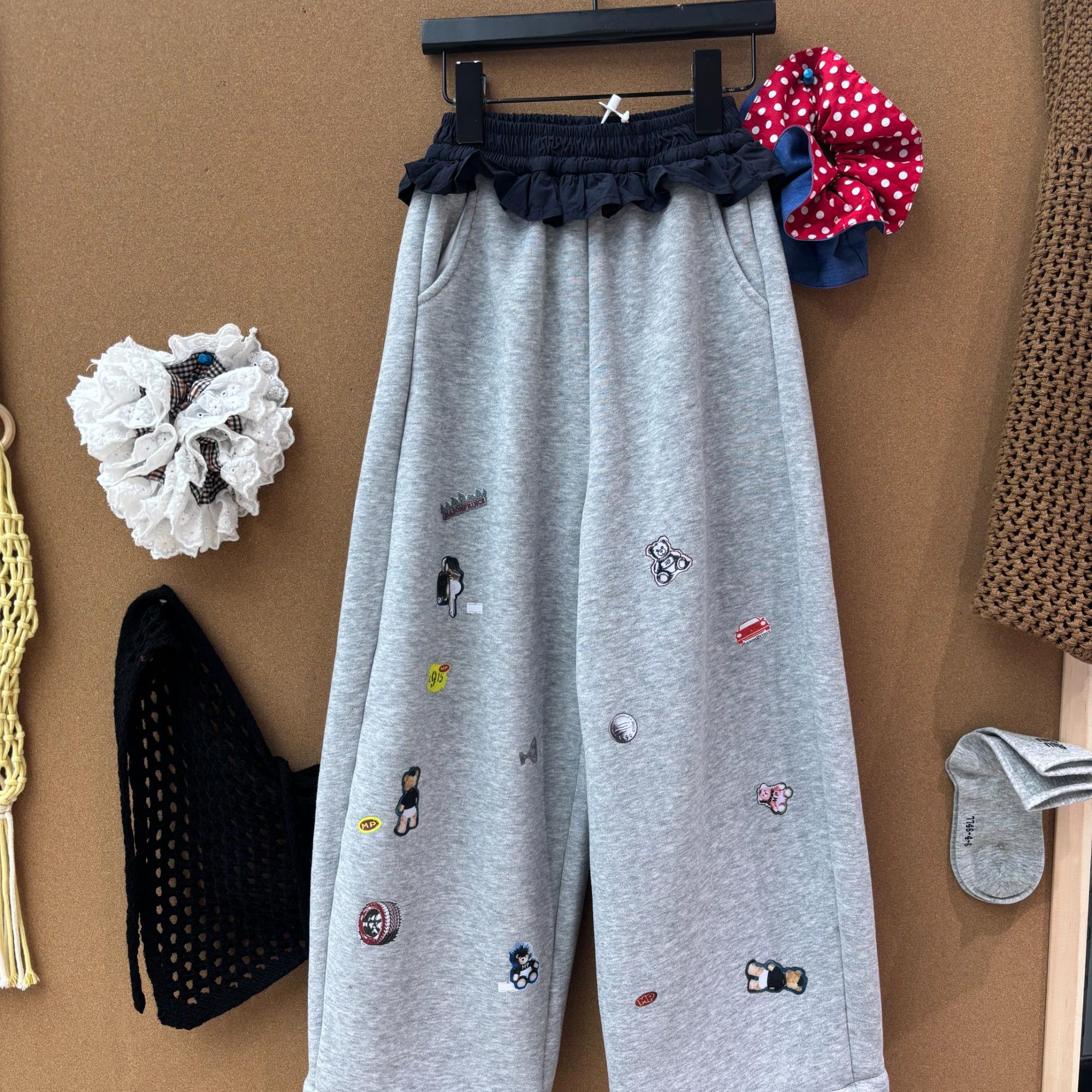 【2025秋冬韩款】儿童卫裤加绒腰头拼接卡通印花外道卫裤X2255