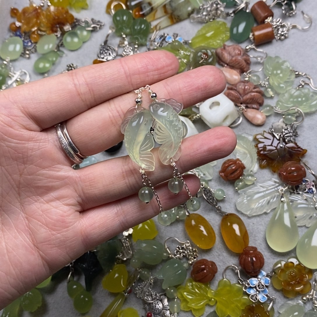 蛇纹石玉未镶嵌耳饰耳环挂件项链