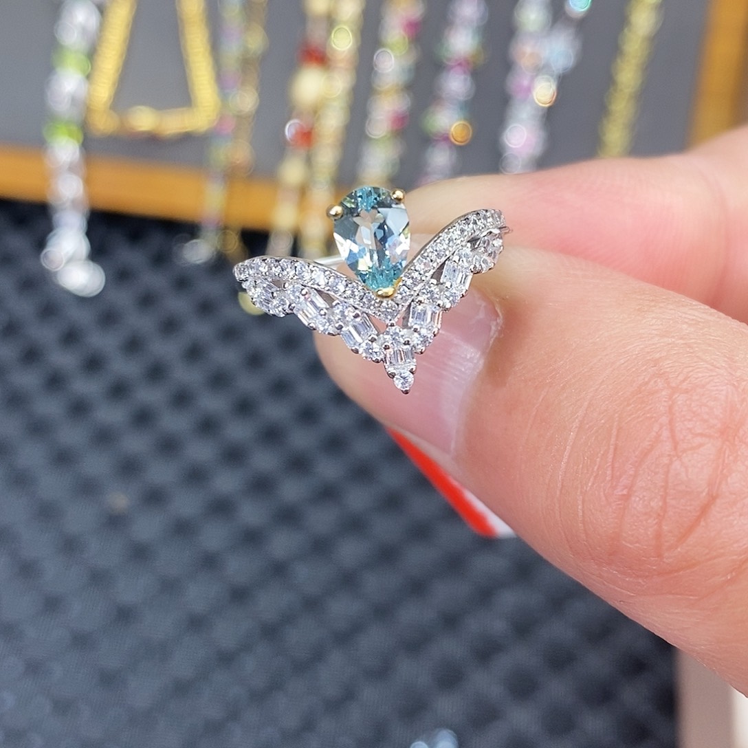 布***_海蓝宝石银S925镶嵌戒圈