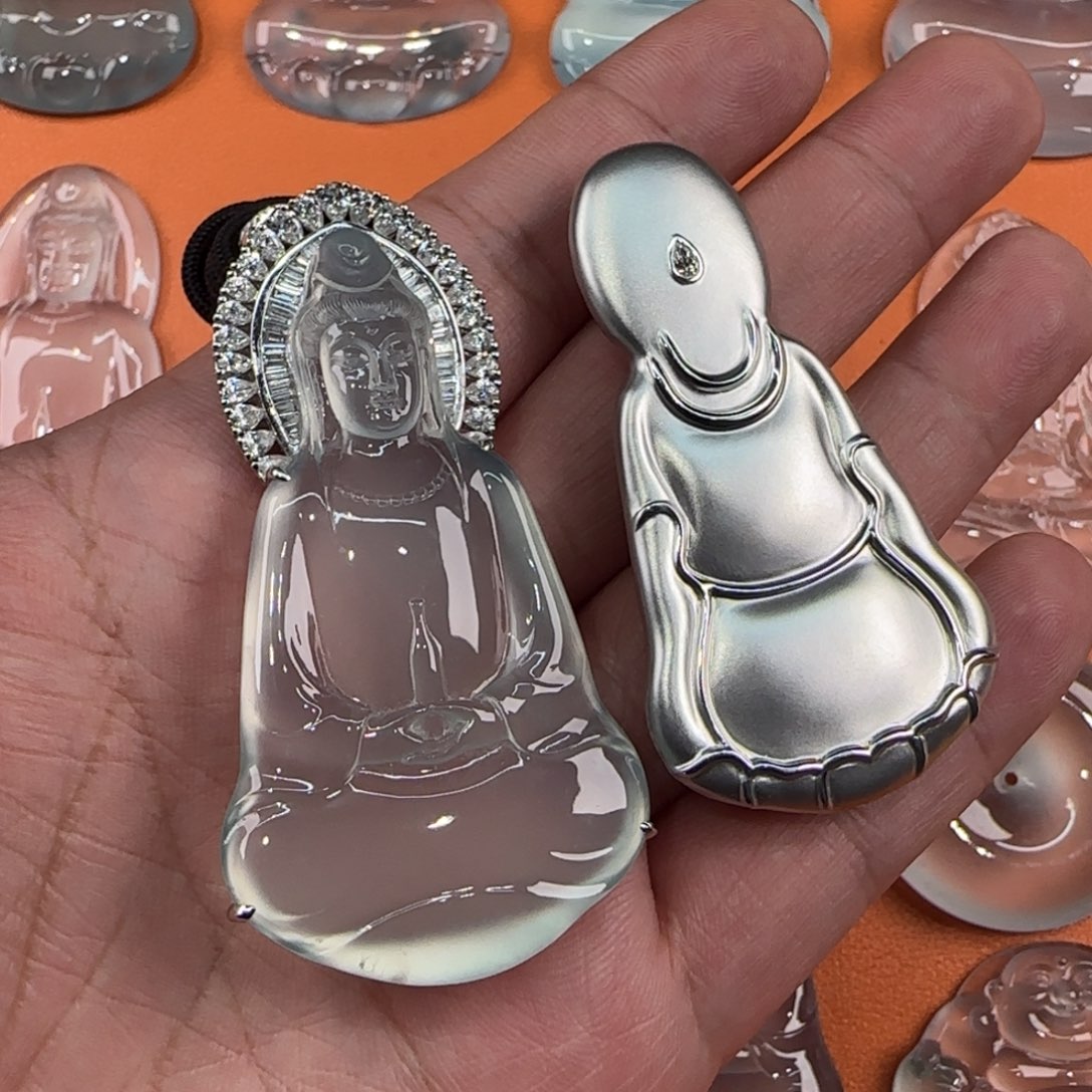 定制翡翠18K金镶嵌天然