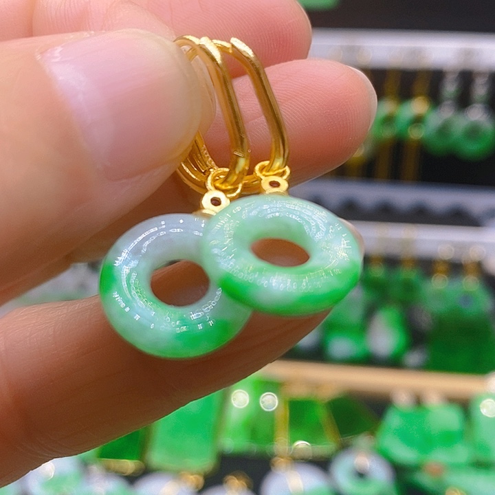 翡翠耳饰银S925镶嵌攒***良耳坠