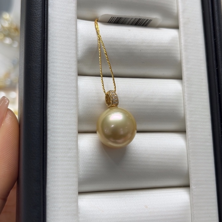 海水珍珠吊坠(不含链)18K金镶嵌13-14mm