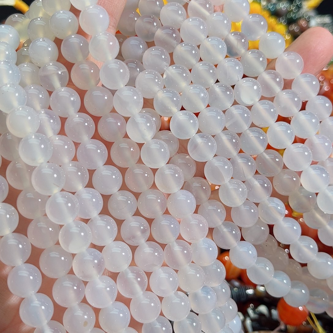 玛瑙/玉髓未镶嵌珠宝半成品荔枝冻白玛瑙一条10mm