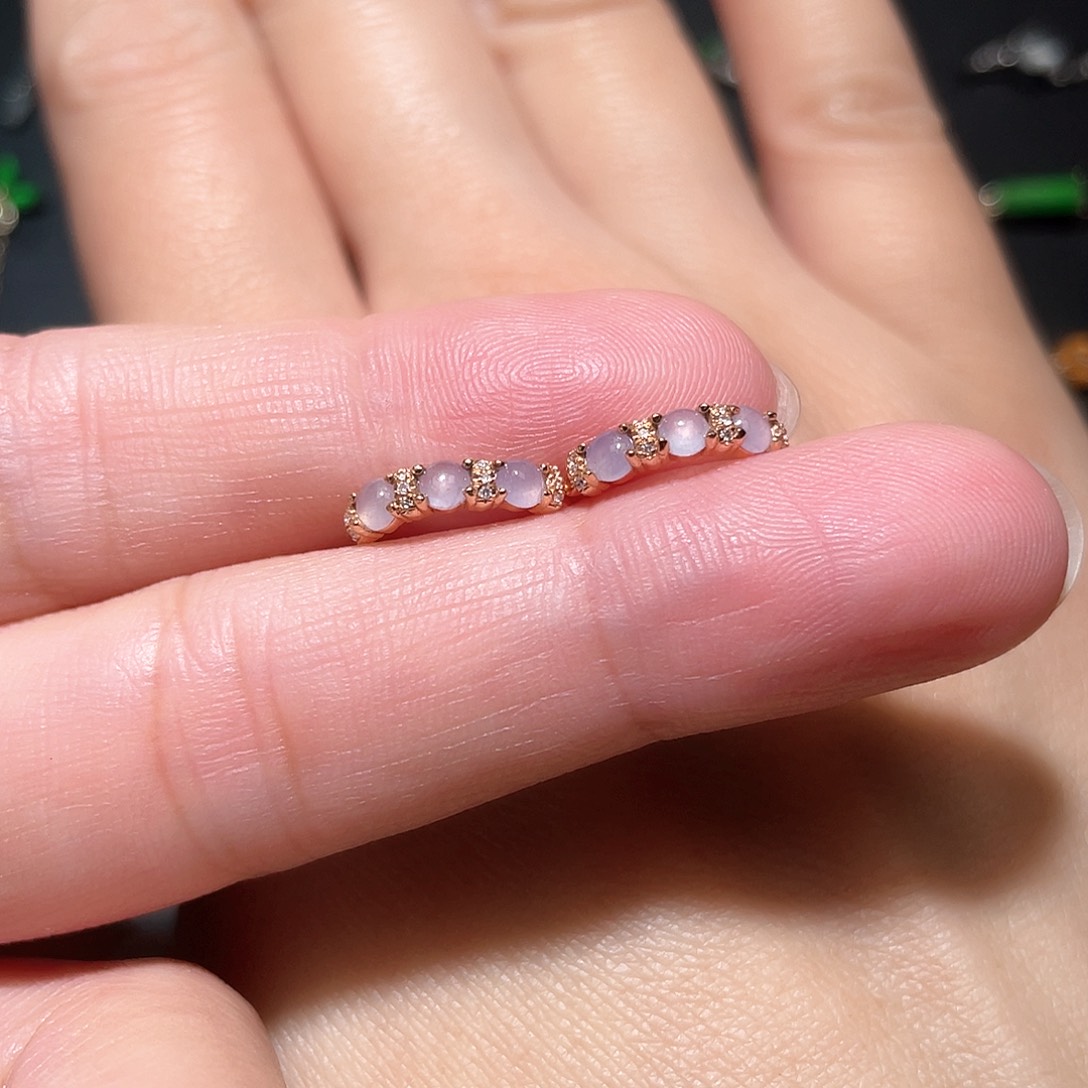 翡翠耳饰18K金镶嵌?*南非钻