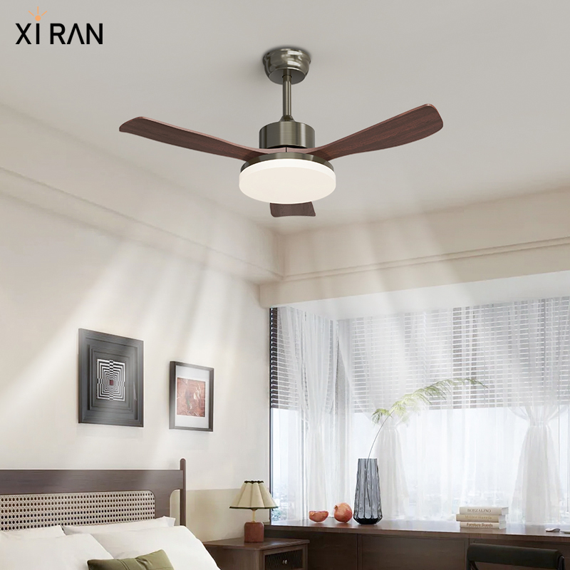 美式中古胡桃木纹风扇灯复古家用客厅餐厅吊扇灯新中式卧室护眼灯