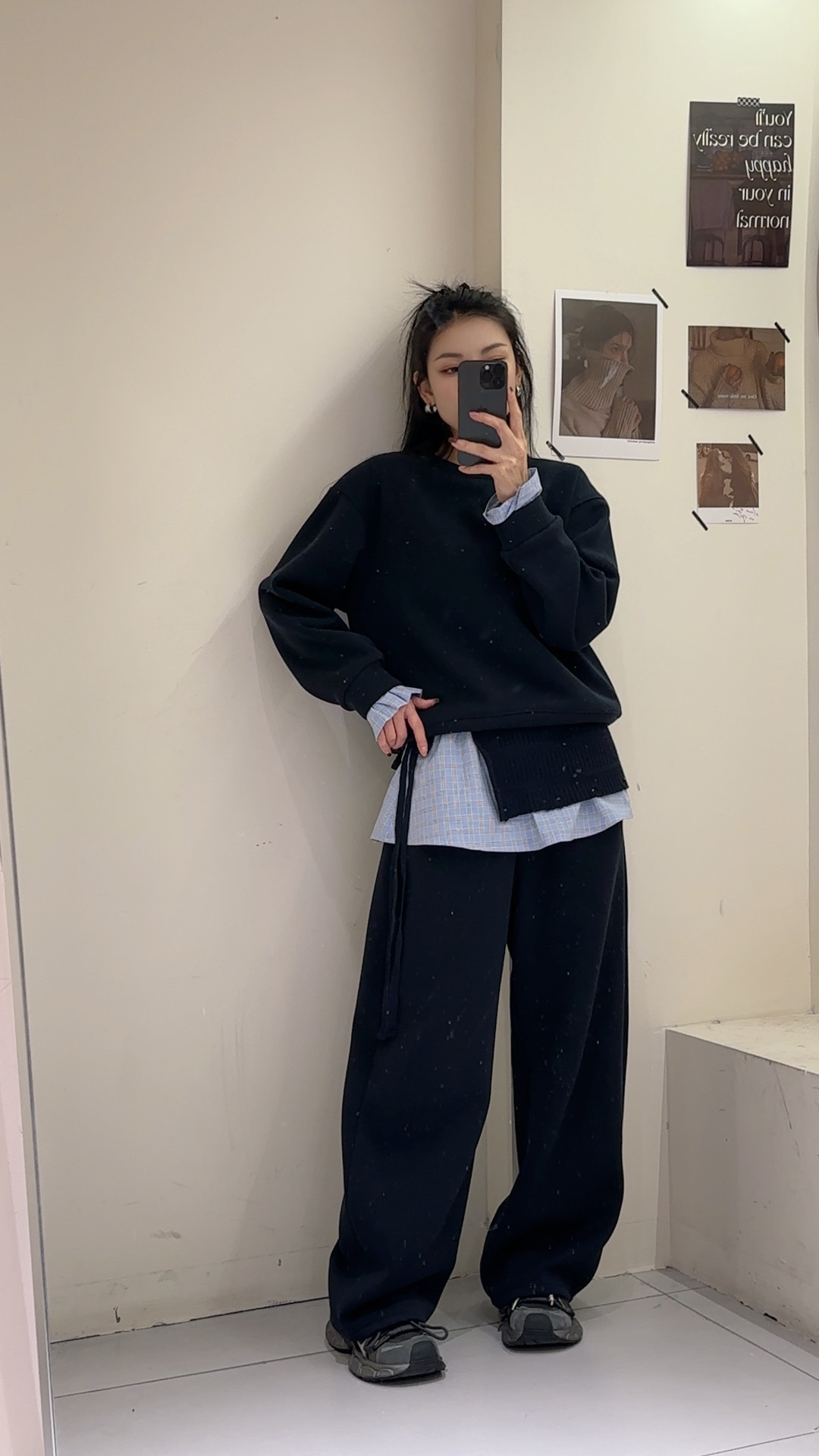 韩系减龄休闲少女感2025秋冬新款腰封荷叶边卫衣阔腿裤慵懒风套装