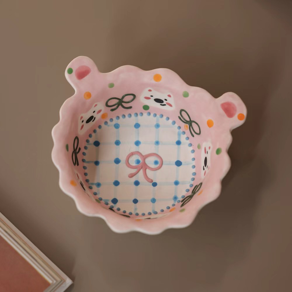 @H0365手绘粉色蝴蝶结盘