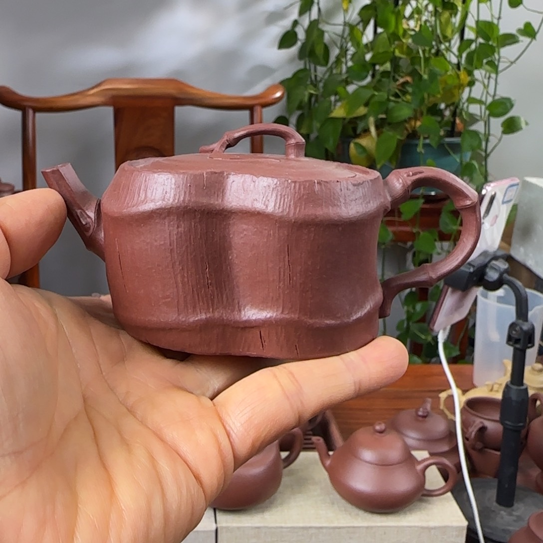 紫砂茶壶竹节红皮龙