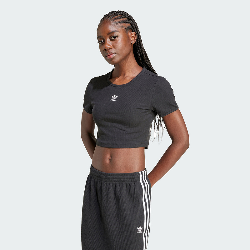 Adidas阿迪达斯三叶草女子夏季短款高腰半截袖运动短袖T恤IY9664