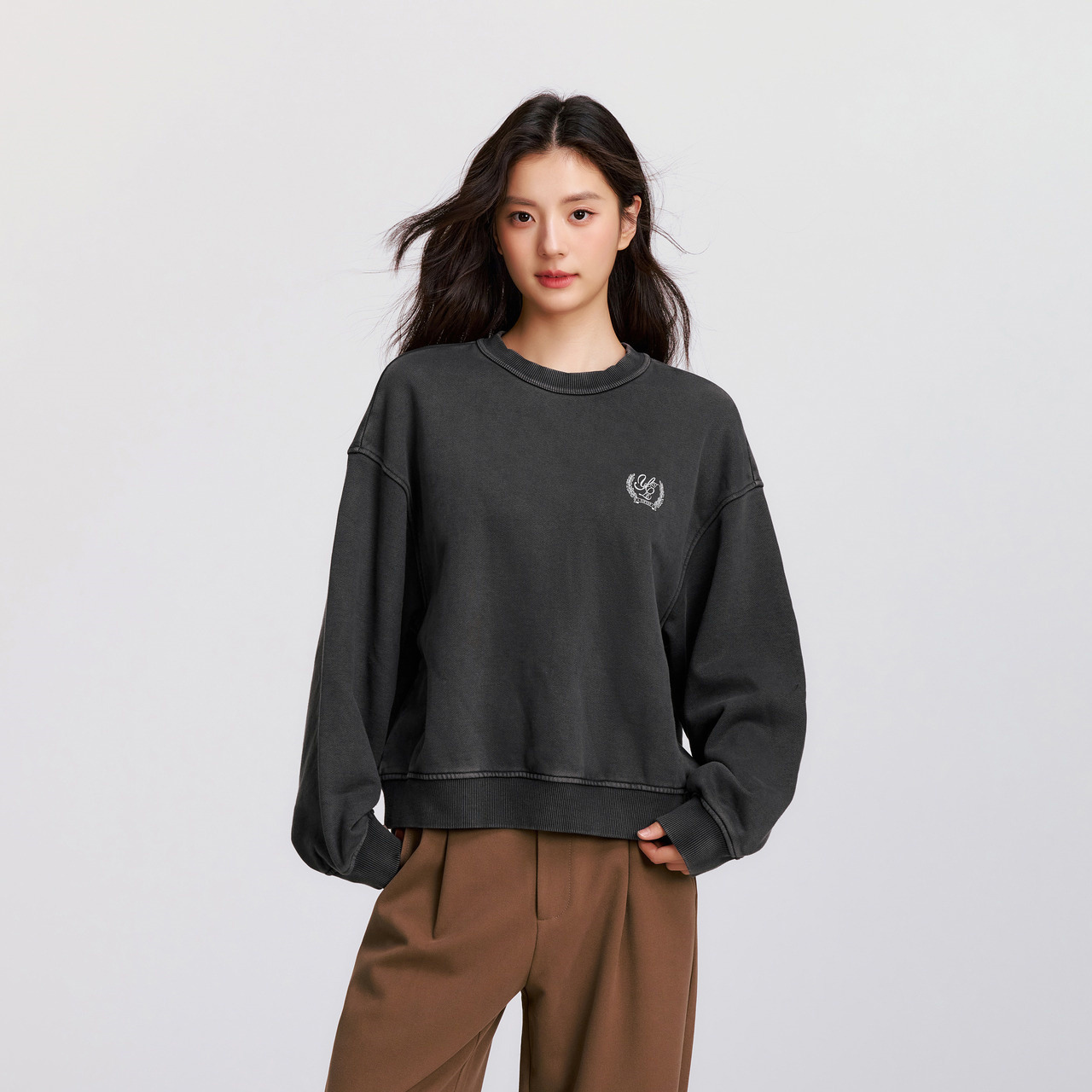 【商场同款】森马卫衣女重磅宽松落肩抓绒冬新款做旧复古百搭上衣