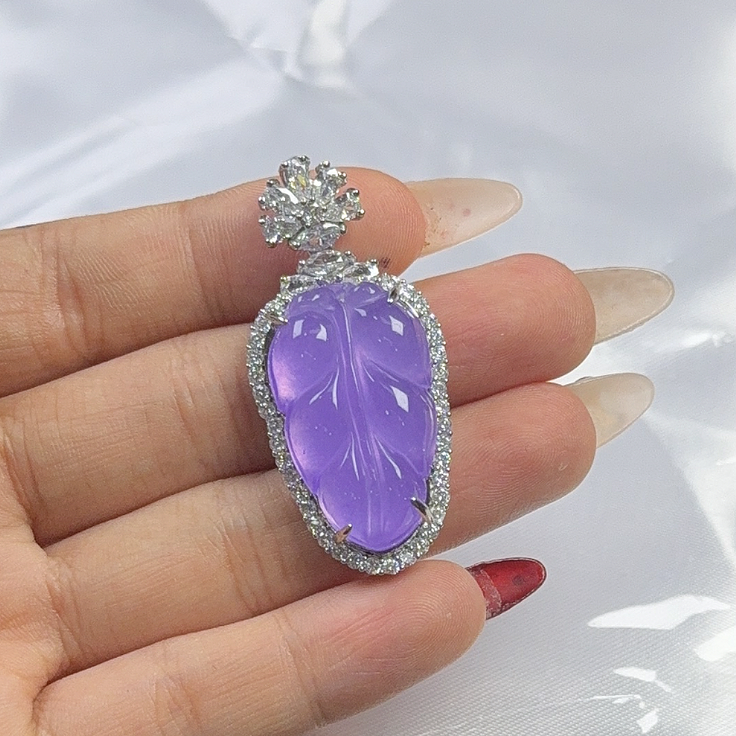 （聚宝严选）D105紫镶嵌叶子吊坠妈妈款精致精美百搭时尚