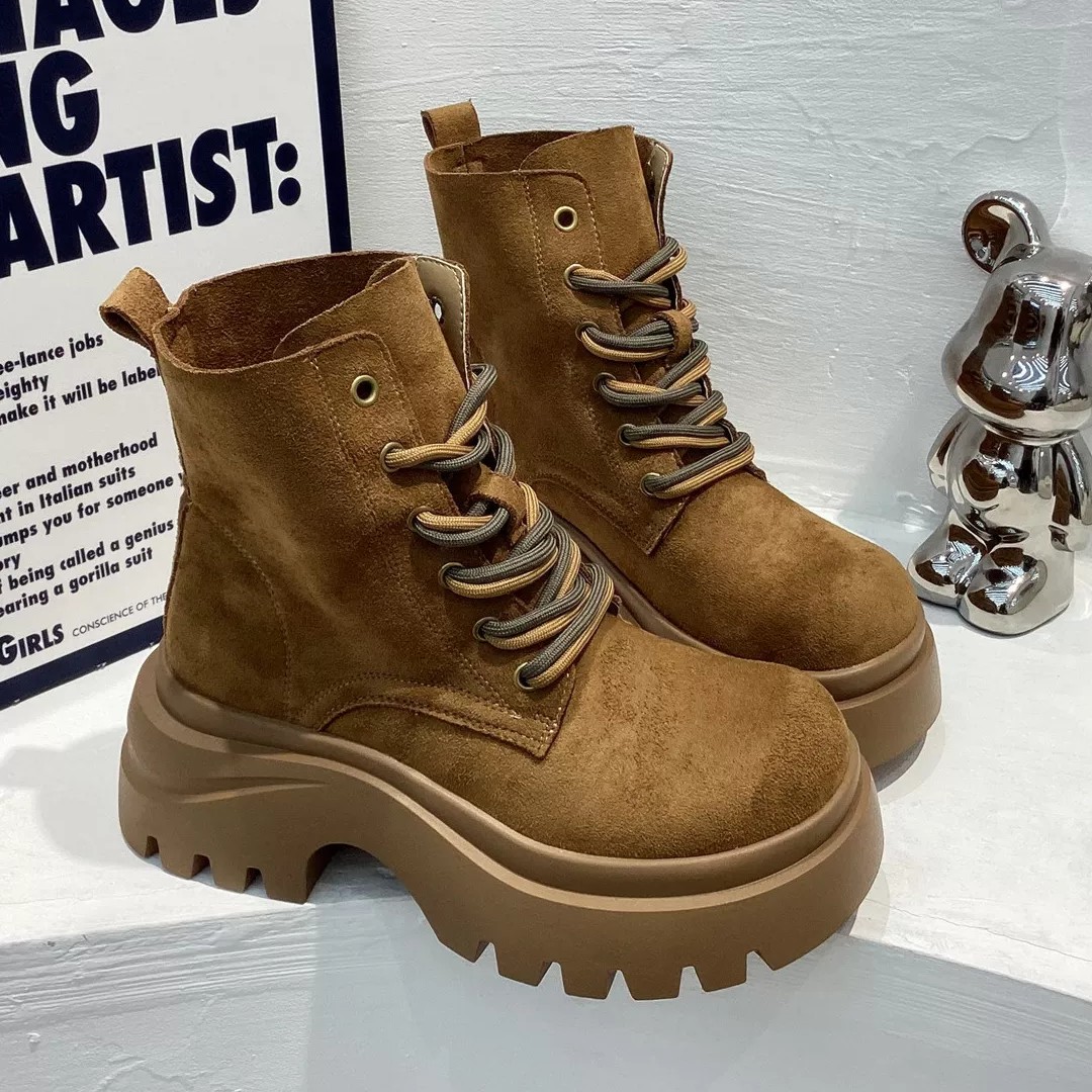 秋爆款时尚复古短筒厚底增高女靴英伦风短靴A21(短靴)