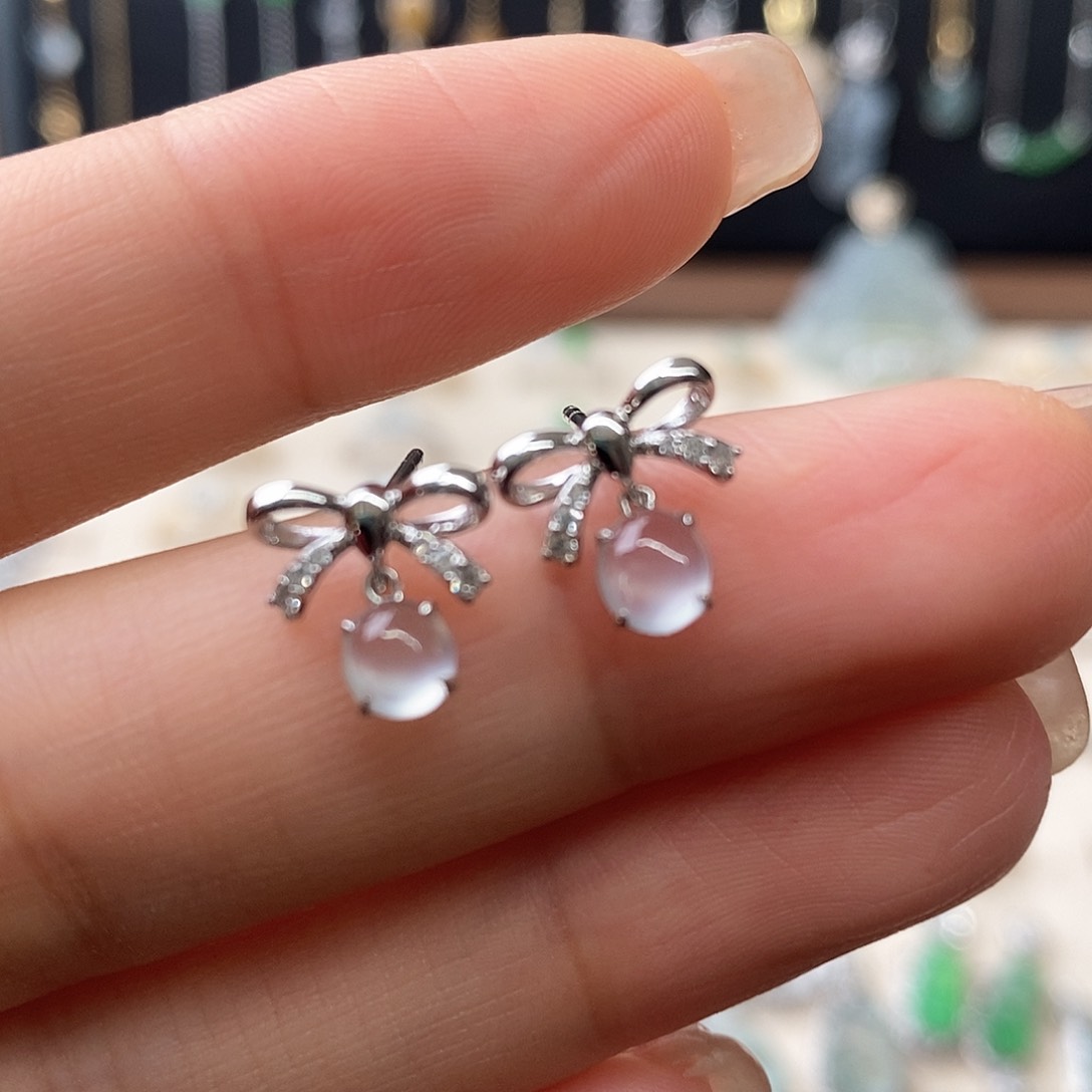 翡翠耳饰18K金镶嵌眉***初18K白耳钉