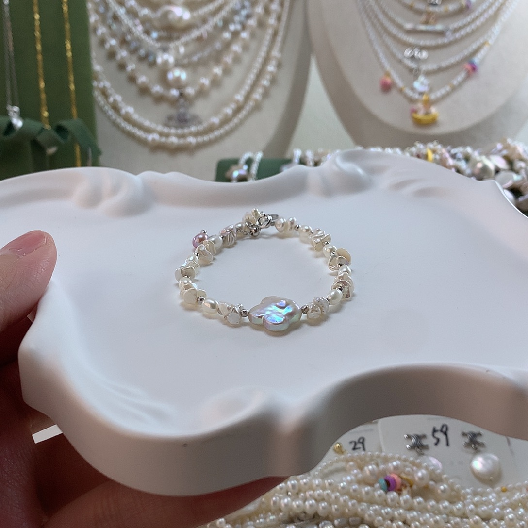 手绳银S925镶嵌淡水珍珠