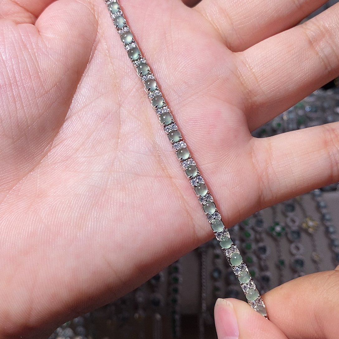 银S925镶嵌手链翡翠k j j j