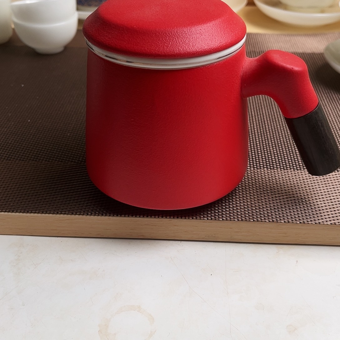 瓷片中国红马克杯三件套400cc