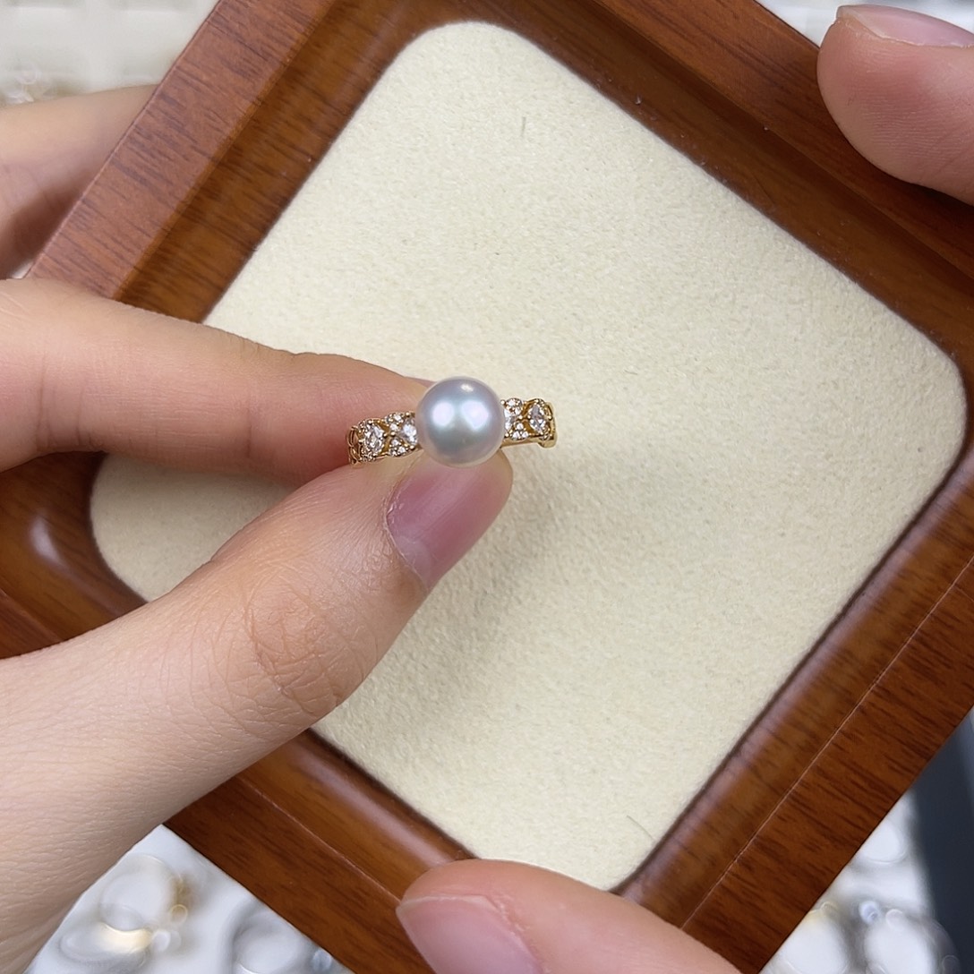 戒指海水珍珠银S925镶嵌