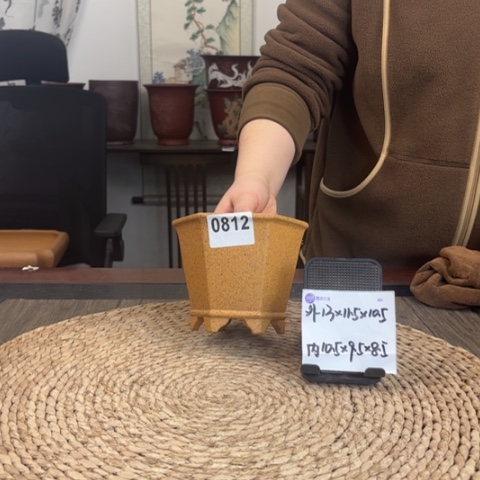 紫砂花盆柴烧桌面六方斗0812