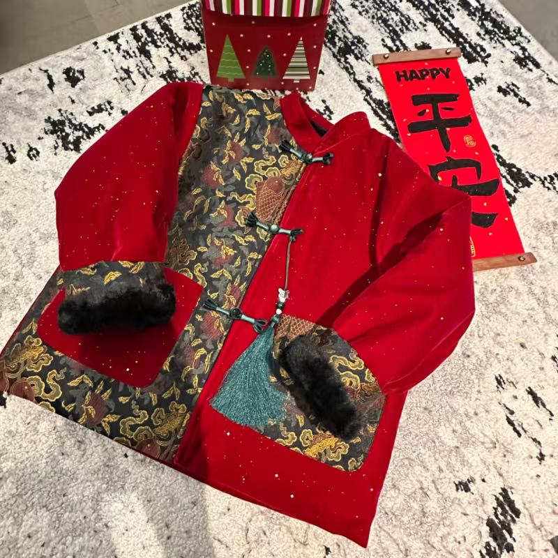 【语汐定制】2025冬季时尚喜庆儿童拜年服加绒加厚款