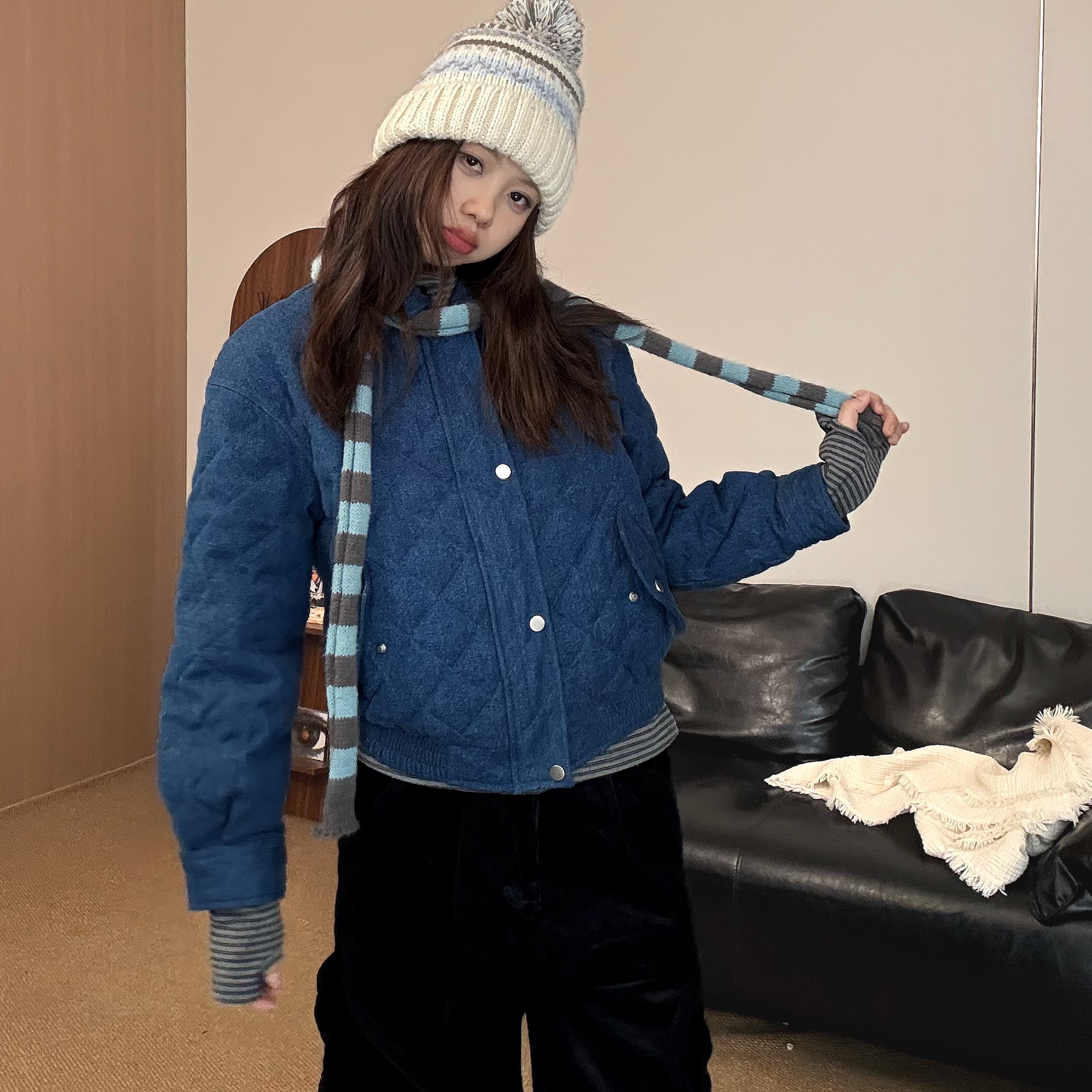【高级蓝外套】虎皮卷秋冬加厚短款棒球服棉服百搭外套S251109