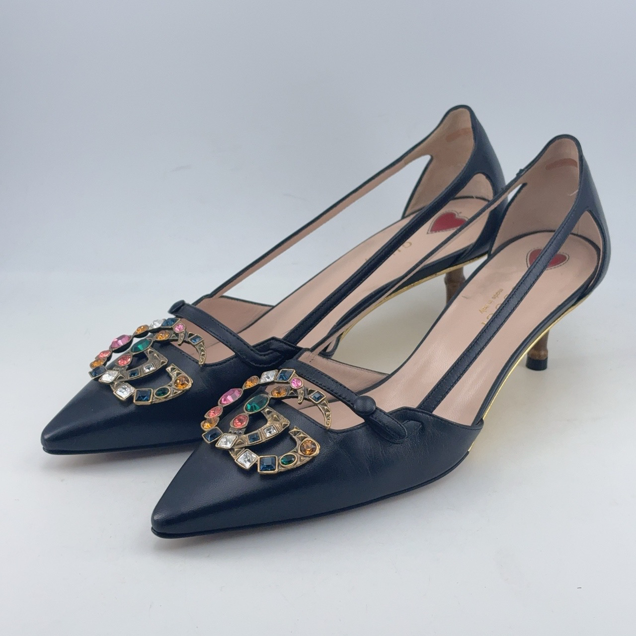 95新 GUCCI/古驰 38码/98新/彩色水钻竹节高跟凉鞋