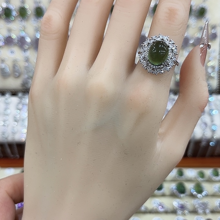 蛇纹石玉银S925镶嵌戒指