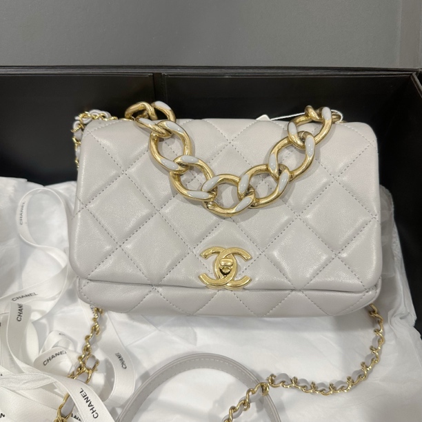 95新 Chanel/香奈儿 多多奢品/香奈儿22A灰色珐琅斜挎包/98新